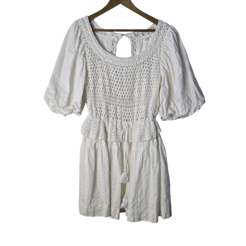 A Loves A Size M White 100% Cotton Open Back  Crochet Lace Dress